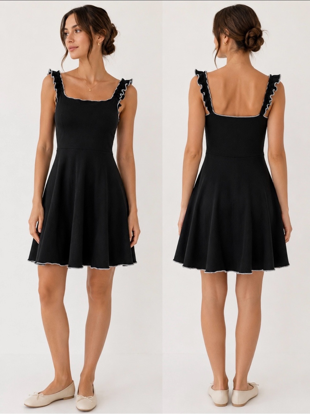 See You Monday Black Ruffle-Trim Skater
fit&flare babydoll dress size M